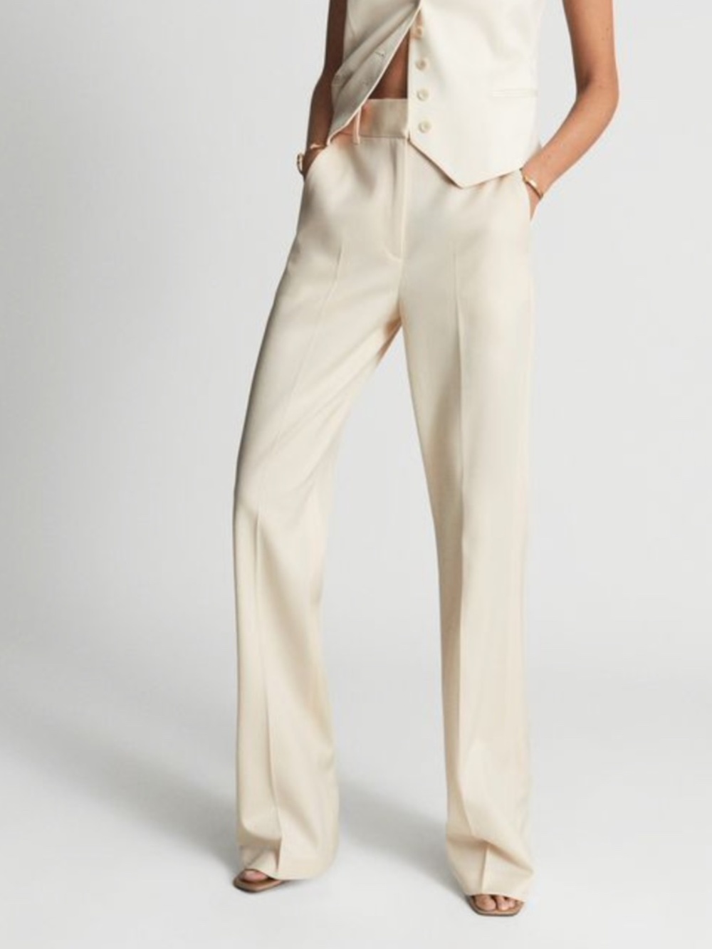 NWT REISS Stretch-Wool Luna Flair Trousers  - Ecru 0
